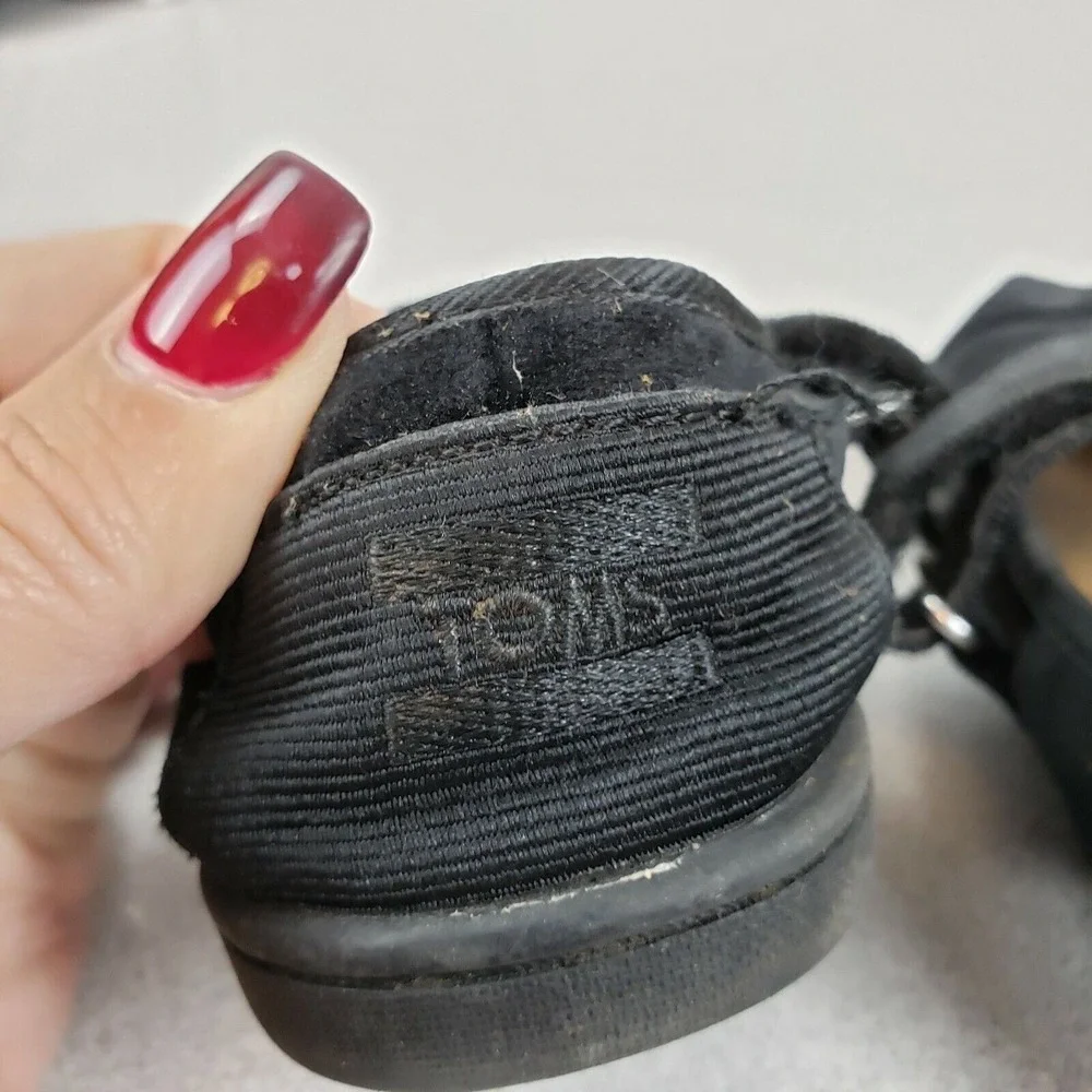 Toms Girls‎ Black Suede Adjustable Strap Comfort Casual Mary Jane Shoes Size 7